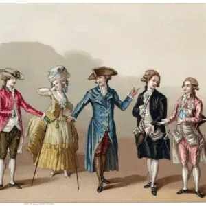 FRANCE: FASHION, c1730. Mens fashions in France, c1730. Chromolithograph, c1875