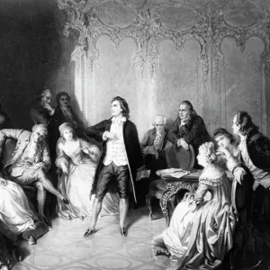 FRIEDRICH von SCHILLER (1759-1805). Johann Christoph Friedrich von Schiller. German poet and playwright. Reciting his work at the court of Weimar. Painting by Eduard Ender (1822-1883)