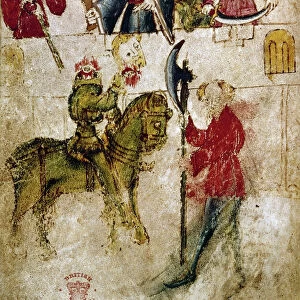 GAWAIN AND THE GREEN KNIGHT. Sir Gawain beheading the Green Knight