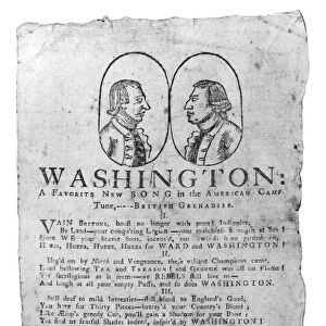 GEORGE WASHINGTON: SONG. A broadside song giving a Huzza for (Artemas) Ward and Washington as George Washington arrived in Cambridge, Massachusetts, to take command of the Continental Army, 3 July 1775