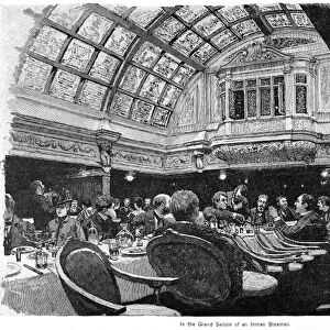 In the grand saloon of an Inman steamship. Wood engraving, 1890