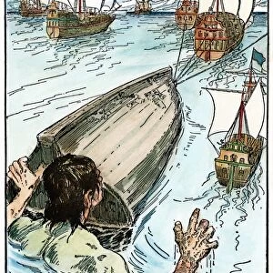 GULLIVERs TRAVELS, c1900. Gulliver Brings In the Drifting Boat