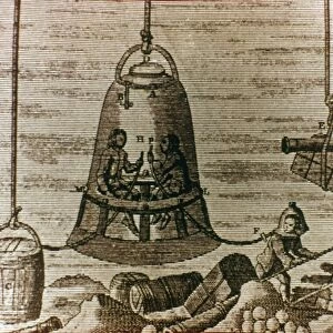 HALLEYs DIVING BELL, 1690. Edmund Halleys underwater diving bell of 1690