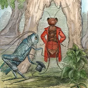 Handcolored Print of The Grasshopper and the Ant Handcolored Print of The Grasshopper and the Ant