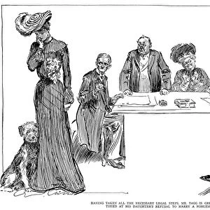 Having Taken All The Legal Steps, Mr. Tagg Is Greatly Mortified At His Daughters Refusal To Marry A Nobleman. Pen and ink drawing by Charles Dana Gibson, 1904