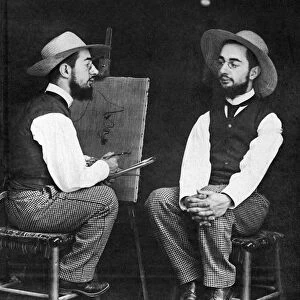 HENRI DE TOULOUSE-LAUTREC (1865-1901). French painter. A photographic double portrait with Toulouse-Lautrec posing as model as well as painter