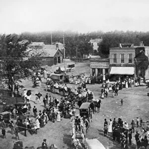 ILLINOIS: EVANSTON, 1889. Parade forming for the first picnic of the Evanston Business