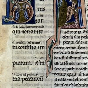 INITIAL B WITH GOD. Christ enthroned from Psalm One (Beatus Vir) of a French Psalter