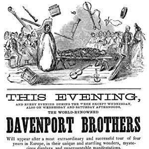 IRA DAVENPORT (1839-1911). American spiritualistic medium. Broadside published in Boston