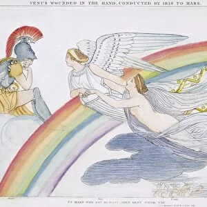 IRIS, VENUS, & MARS. Iris, goddess of the Rainbow, escorts the wounded Venus to Mars. Line engraving, c1805, after John Flaxman, for Homers Iliad