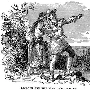 JAMES BRIDGER (1804-1881). American fur trader and mountain man. Bridger and the Blackfoot maiden. Wood engraving, American, 19th century