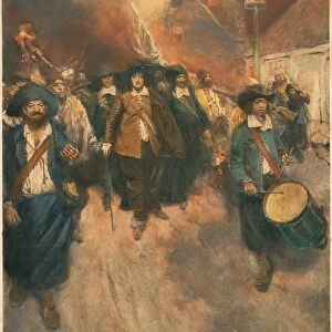 JAMESTOWN: N. BACON, 1676. Nathaniel Bacon (center) and his followers at the burning of Jamestown