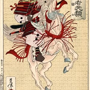 LADY HANGAKU, c1885. Lady Hangaku, a samurai warrior from the 12th century. Woodcut by Yoshitoshi
