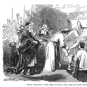 LENT: HOLY THURSDAY, 1844. The Pope washing the feet of poor priests on Holy Thursday in Rome