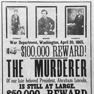 LINCOLN ASSASSINATION. Broadside issued by the War Department on 20 April 1865, offering rewards for the apprehension of John Wilkes Booth and his fellow conspirators