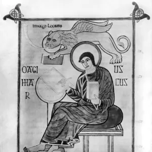 LINDISFARNE: SAINT MARK. Book of Lindisfarne Gospels. Written and illuminated about 700 A