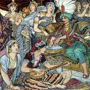 Print of a Sultan in his Harem from Arabian Nights Print of a Sultan in his Harem from Arabian Nights