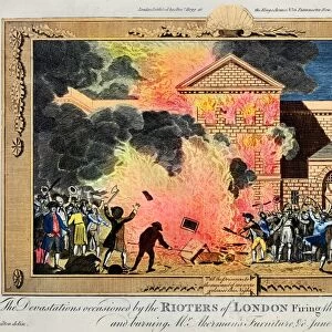 LONDON: GORDON RIOTS, 1780. A London mob burning Newgate prison on 6 June 1780 during the No-Popery, or Gordon, Riots in England. Contemporary English copper engraving
