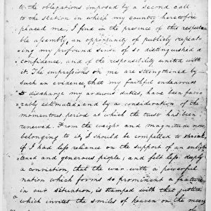 MADISON: INAUGURAL, 1813. First page of the President James Madisons second inaugural address, 4 March 1813