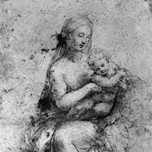 MADONNA & CHILD. Drawing by Raphael (1483-1520)
