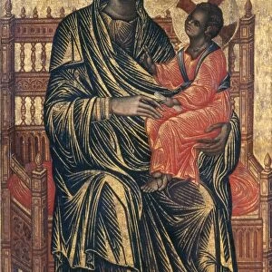 MADONNA AND CHILD. Enthroned Madonna and Child. Byzantine school, 13th century