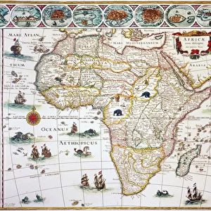 MAP OF AFRICA, 1630. Willem Blaeus ornamental map of Africa Newly Described