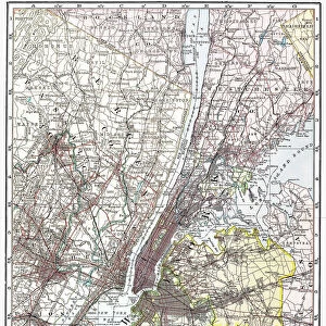MAP: NEW YORK AREA, 1906. New York City and vicinity. Color engraving, 1906
