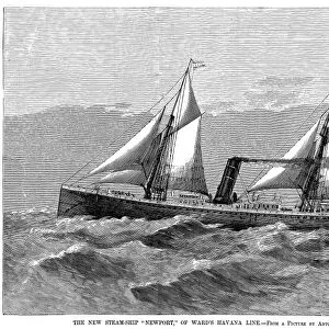 MERCHANT STEAMSHIP, 1880. The steamship Newport of Wards Havana Line. Wood engraving after a picture by Antonio Jacobson, American, 1880