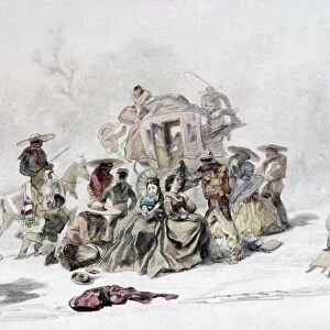MEXICO: STAGECOACH ROBBERY. A group of Mexican bandits robbing a stagecoach. Painting