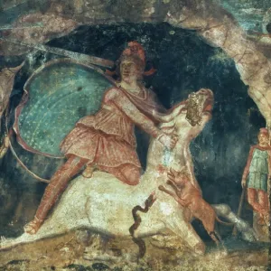 MITHRAS KILLING THE BULL. Roman fresco, 2nd century A. D