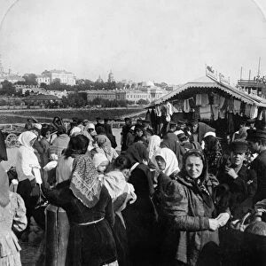 MOSCOW: MARKET, c1900. An outdoor market for used clothing, Moscow, Russia. Stereograph