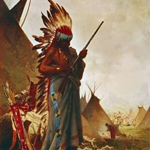 NATIVE AMERICAN AND RIFLE. White Mans Weapon