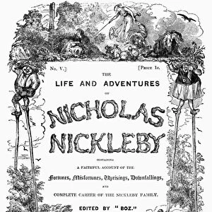 NICHOLAS NICKLEBY. Cover of volume five in the serial publication, 1838, of Charles Dickens novel Nicholas Nickleby, illustrated by Phiz, Hablot Knight Browne
