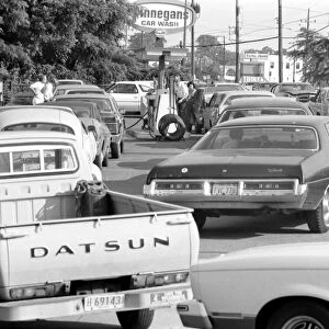 OIL CRISIS, 1979. Cars lined up for gas at a service station in Maryland at the time of the oil crisis, 15 June 1979. Photographed by Warren K. Leffler