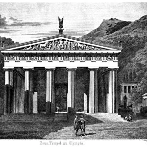 OLYMPIA: TEMPLE OF ZEUS. The fifth century temple of Zeus at Olympia, Greece, which housed the giant statue of Zeus, one of the seven wonders of the ancient world. Engraving, German, late 19th century