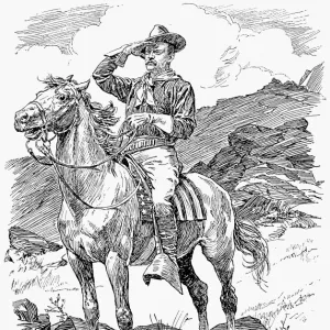 The Rough Rider. An English cartoon tribute by Bernard Partridge published on Theodore Roosevelts succession to the presidency in 1901