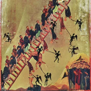 SAINT JOHN CLIMACUS (550-649). Abbot of Mount Sinai. St John Climacus at the top rung of his Ladder of Heavenly Ascent. A late 12th century icon