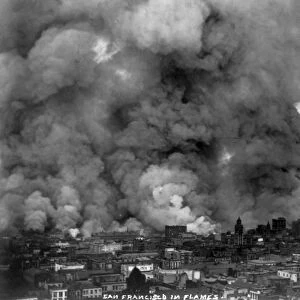 SAN FRANCISCO EARTHQUAKE. Aerial view of the burning city, following the earthquake