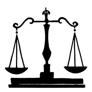 SCALES OF JUSTICE. Woodcut, 19th century