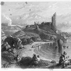 SCOTLAND: DUNURE CASTLE. Dunure Castle on the Carrick Shore. Steel engraving, Scottish, c1840, after David Octavius Hill