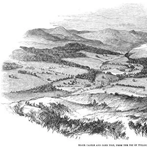 SCOTLAND: GLEN TILT, 1844. A view of Blair Castle and Glen Tilt, from the top of Tulloch. Wood engraving, 1844