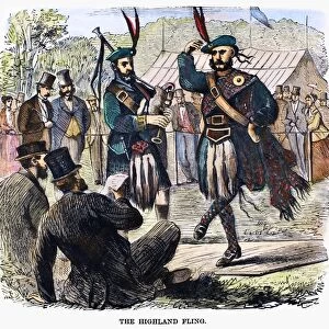 SCOTTISH GAMES, 1867. A performance of the Highland Fling during the Scottish Games at Jones Wood, New York City, sponsored by the New York Caledonian Club, 1 July 1867. Contemporary American wood engraving