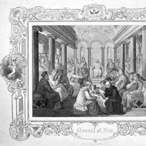 SECOND COUNCIL OF NICAEA. The Second Council of Nicaea, summoned by the Patriarch Tarasius in 787. Steel engraving, 19th century