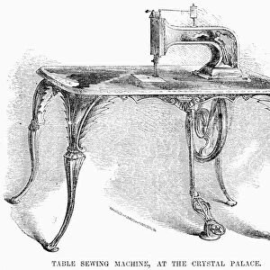 SEWING MACHINE, 1853. Grove, Baker and Companys sewing machine exhibited at the New York Crystal Palace in 1853. Line engraving from a contemporary American newspaper