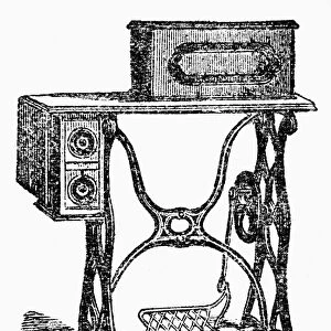 SEWING MACHINE. The New York Singer sewing machine. Engraving from Montgomery Ward catalog, 19th century