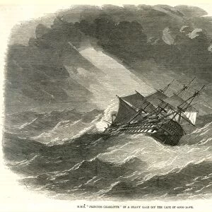 SHIP: STORMBOUND, 1858. Line engraving, English