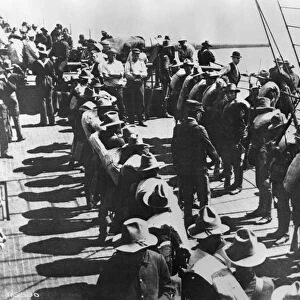 SPANISH-AMERICAN WAR, 1898. American troops being inspected before landing in Cuba