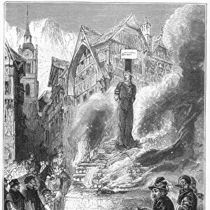 Spanish theologian and physician. Servetus burnt alive in Geneva, Oct. 27, 1553: wood engraving, French, 19th century