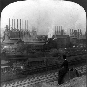 STEEL FACTORY, c1907. View of the blast furnaces at the Steel Works at Homestead, Pennsylvania