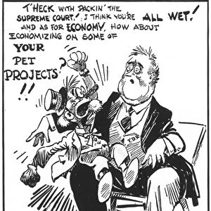 Back Talk from the Dummy. A 1937 cartoon showing Congress refusing to play Charlie McCarthy to President Franklin Roosevelts Edgar Bergen
